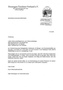 Einladung zur Sitzung des Sachgebiets Volksmusik